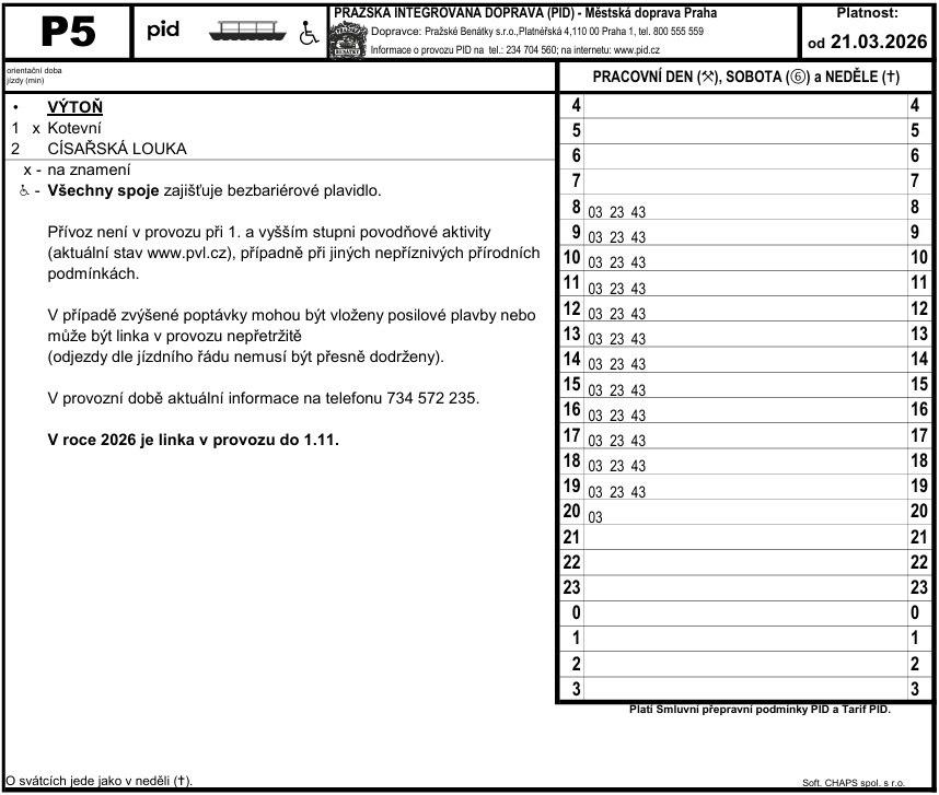 Jízdní řád, přístaviště Výtoň | Pražské Benátky
