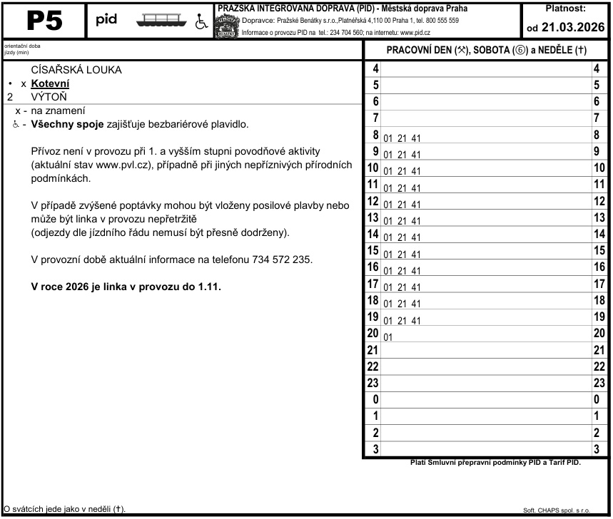 Jízdní řád, přístaviště Výtoň | Pražské Benátky