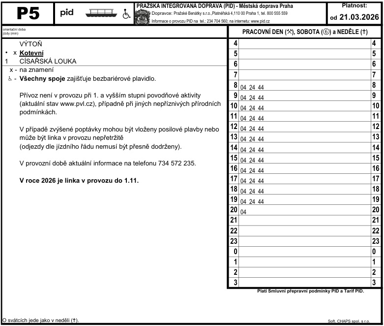 Jízdní řád, přístaviště Výtoň | Pražské Benátky